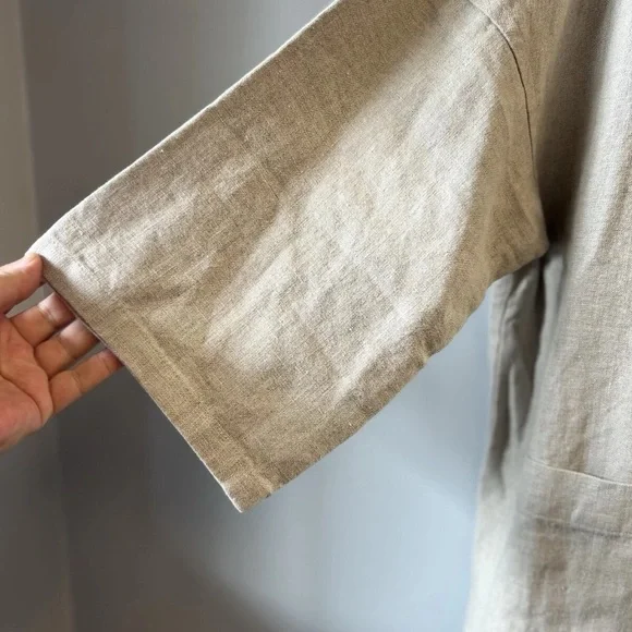 Eileen Fisher Beige Open-Front Linen Kimono Jacket - Picture 8 of 12